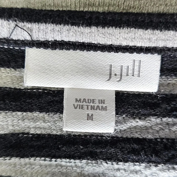 J. Jill Black Gray Striped Cotton Sweater Tunic Medium Button Shoulder Preppy - Picture 6 of 9